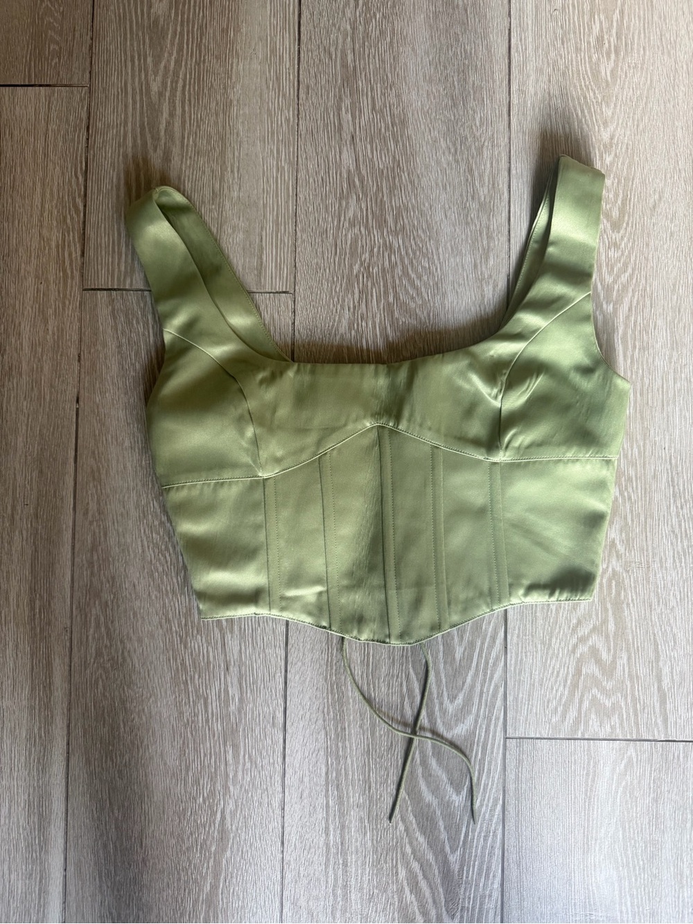 Danielle Guizio Olive Green Satin Corset Crop